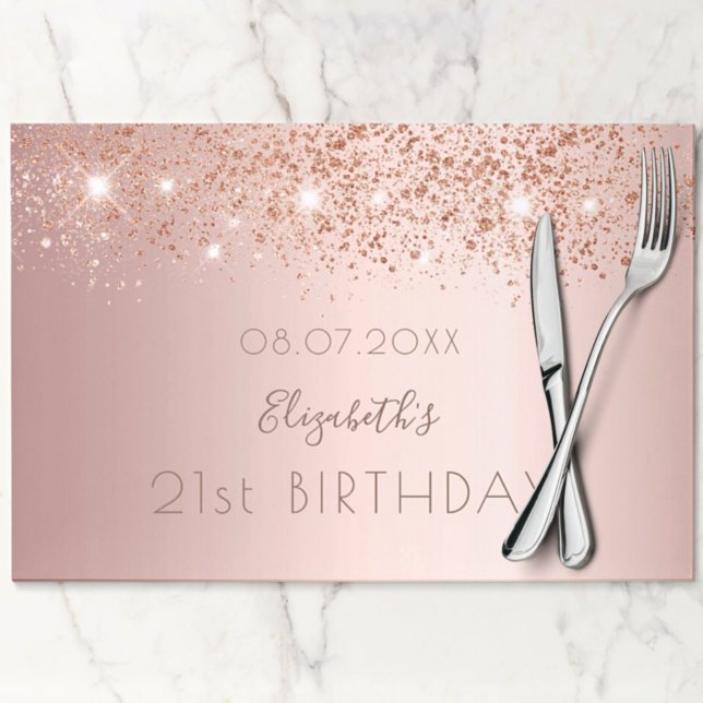 Birthday rose gold glitter party paper placemat (Creator Uploaded)