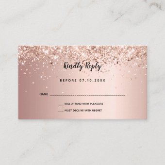 Birthday rose gold glitter party RSVP Enclosure Card | Zazzle