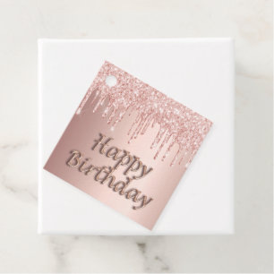 Birthday rose gold glitter pink favor tags