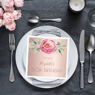 Birthday rose gold glitter pink florals napkins