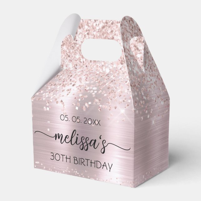 Birthday Rose Gold Glitter Pink Monogram Name Favor Boxes (Front Side)