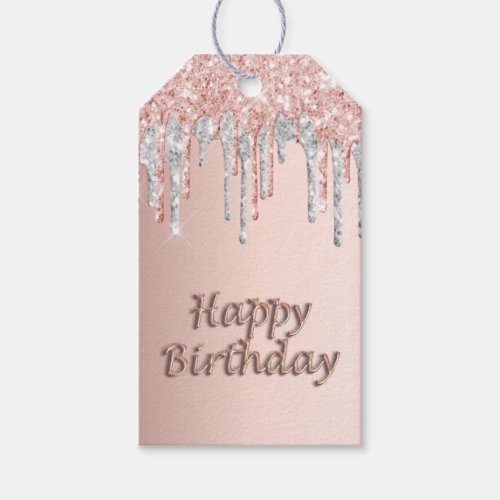 Birthday rose gold glitter pink silver balloon gift tags