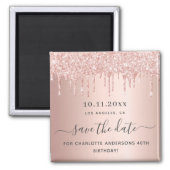 Birthday rose gold glitter save the date magnet (Front)