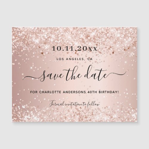 Birthday rose gold glitter save the date magnet