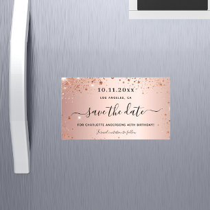 Birthday rose gold glitter save the date magnet