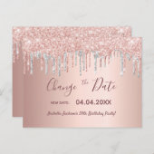 Birthday rose gold glitter silver change the date postcard (Front/Back)