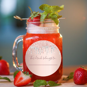 Birthday rose gold glitter silver drink belongs to classic round sticker