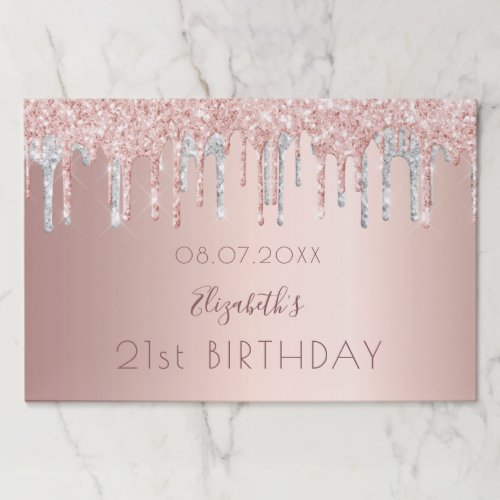 Birthday rose gold glitter silver paper placemat