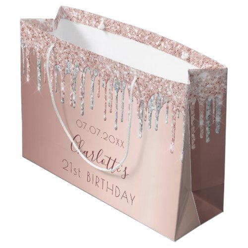 Birthday rose gold glitter silver pink monogram large gift bag