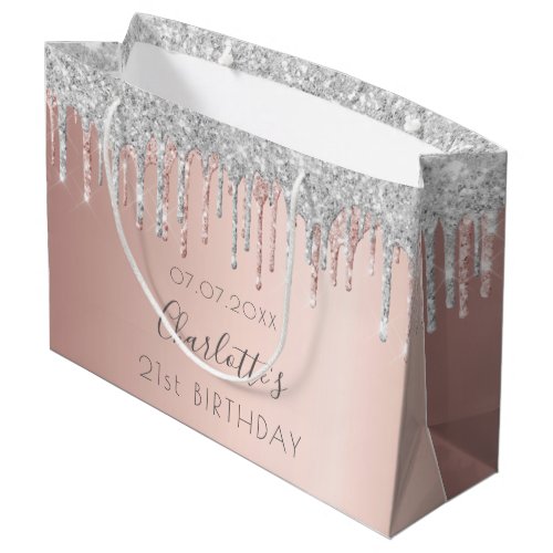 Birthday rose gold glitter silver pink name large gift bag