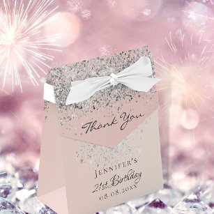 Birthday rose gold glitter silver pink thank you favor boxes