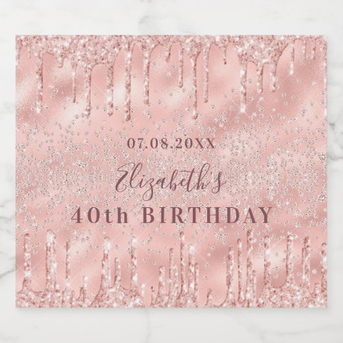 Birthday rose gold glitter sparkle monogram luxury sparkling wine label