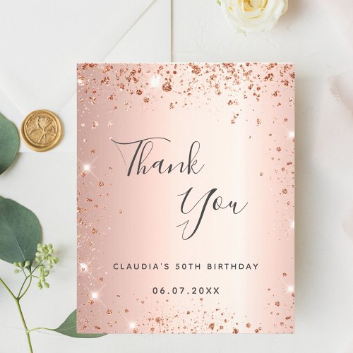 Birthday rose gold glitter thank you card budget flyer