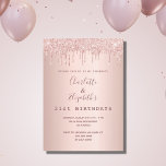 Birthday rose gold glitter two persons friends invitation<br><div class="desc">A modern, stylish and glamorous invitation for two women's 21st birthday party (or any age) A faux rose gold metallic looking background with an elegant faux rose gold glitter drip, paint drip look. Personalize and add names and party details. An invitation for two persons celebrating together, twins, sisters or friends....</div>