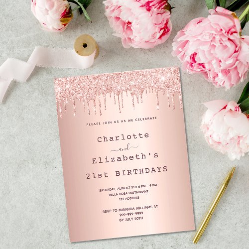 Birthday rose gold glitter two persons friends invitation