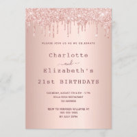 Birthday rose gold glitter two persons friends invitation