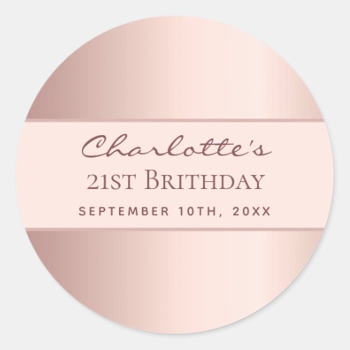 Birthday rose gold monogram elegant simple classic round sticker