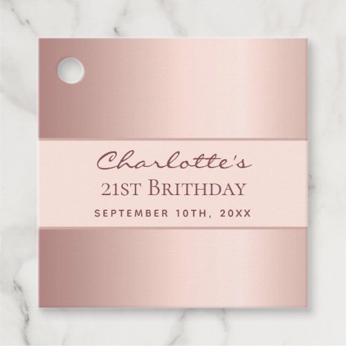 Birthday rose gold monogram elegant thank you favor tags