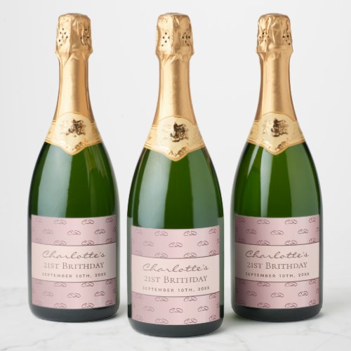 Birthday rose gold monogram initials script champa sparkling wine label