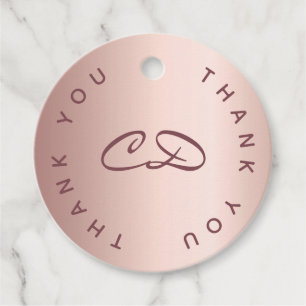 Birthday rose gold monogram initials thank you favor tags