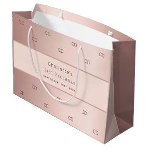 Birthday rose gold monogram large gift bag