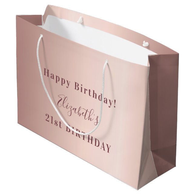 Birthday rose gold monogram modern minimalist large gift bag (Back Angled)