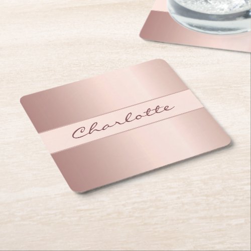 Birthday rose gold monogram name square paper coaster