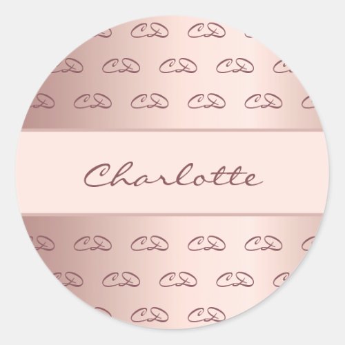 Birthday rose gold monogram pattern initials name classic round sticker