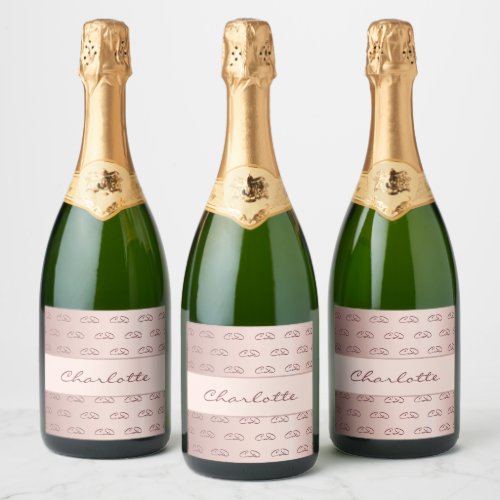 Birthday rose gold monogram pattern initials name sparkling wine label