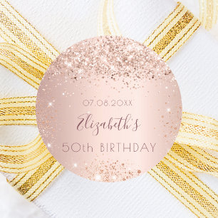 Birthday rose gold name classic round sticker