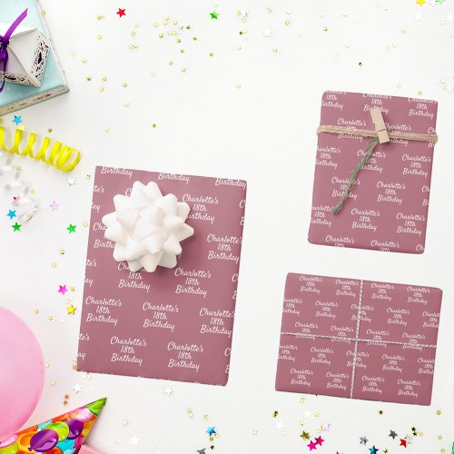 Birthday rose gold name script wrapping paper sheets