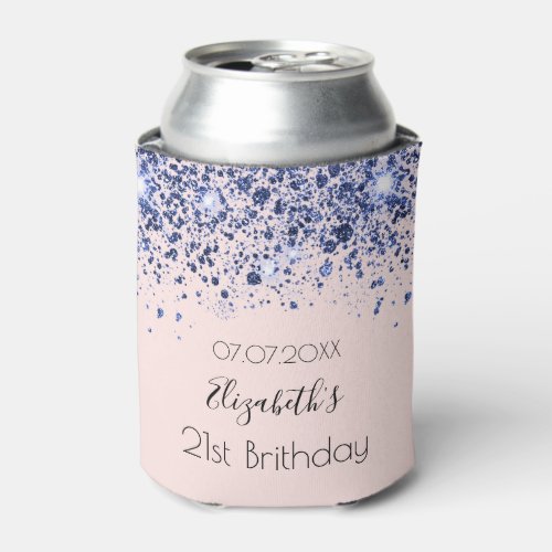 Birthday rose gold navy blue blush glitter name can cooler
