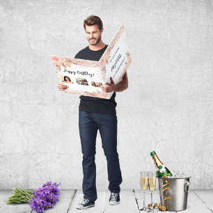 Birthday rose gold pampas floral photo white card