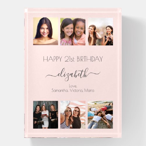 Birthday rose gold photo collage friends paperweight