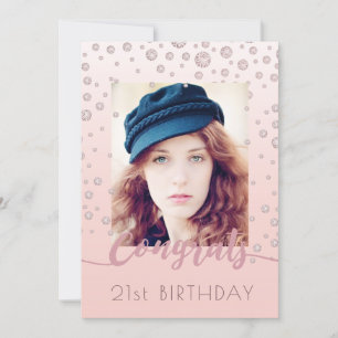 Birthday rose gold photo diamonds glam invitation