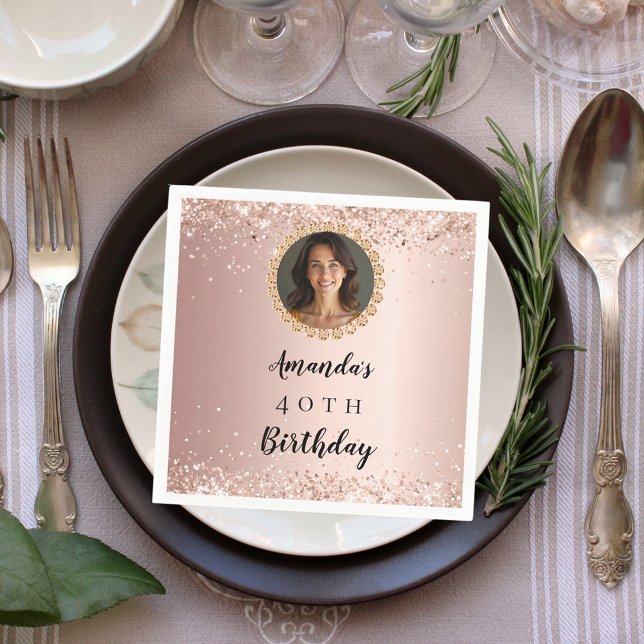 Birthday rose gold photo diamonds napkins (Creator Uploaded)