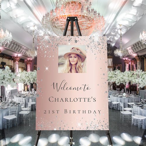 Birthday rose gold photo silver glitter welcome foam board