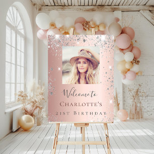 Birthday rose gold photo silver glitter welcome foam board