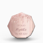 Birthday rose gold pink acrylic award<br><div class="desc">An award for a feminine and glamorous 21st (or any age) birthday. A rose gold background with drips, paint drip look. The text: The name is written in dark rose gold with a modern hand lettered style script. Tempate for a date and age 21. Perfect as party decoration, keepsake or...</div>