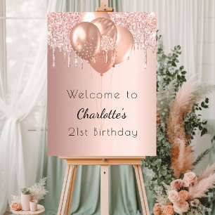 Birthday rose gold pink balloons welcome foam board