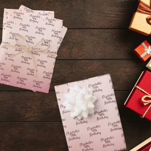 Birthday rose gold pink confetti name wrapping paper sheets