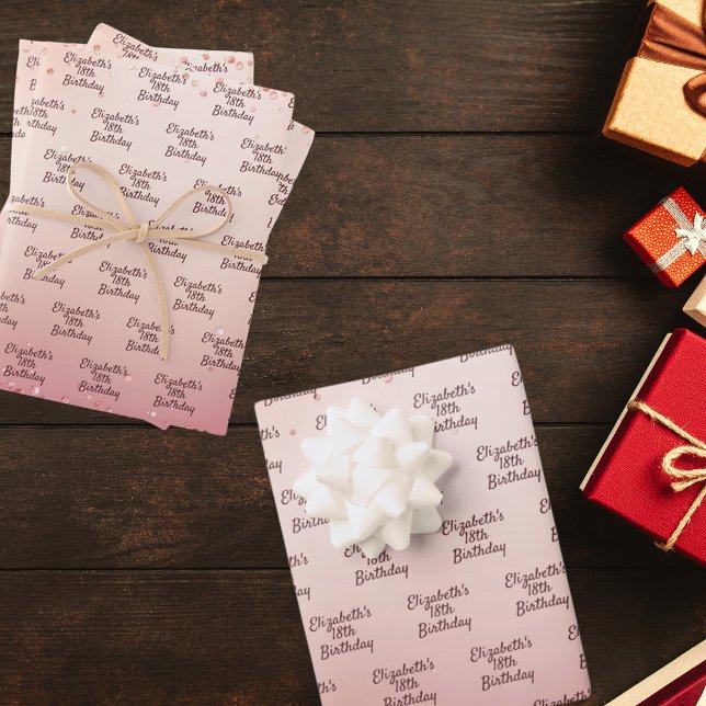 Birthday rose gold pink confetti name wrapping paper sheets (Creator Uploaded)