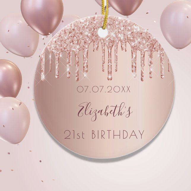 Birthday rose gold pink friends ceramic ornament (Creator Uploaded)