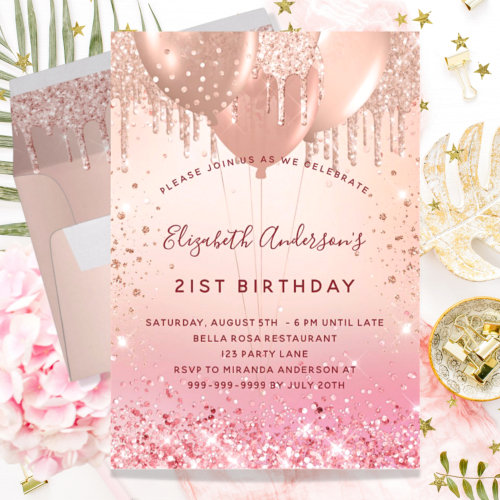 Birthday rose gold pink glitter balloons glam 