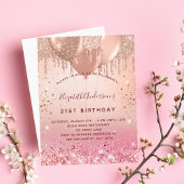 Birthday rose gold pink glitter balloons invitation postcard