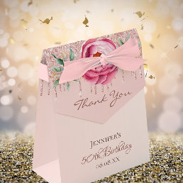 Birthday rose gold pink glitter floral thank you favor boxes