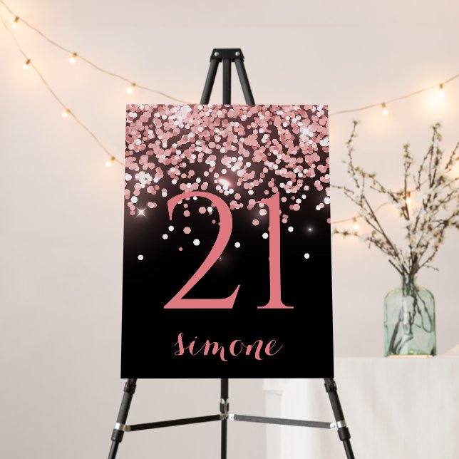 Birthday rose gold pink glitter glam 21st foam board (In Situ (Stand))
