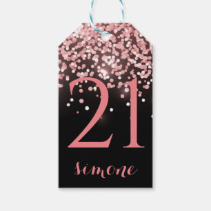 Birthday rose gold pink glitter glam 21st gift tags