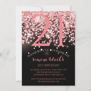 Birthday rose gold pink glitter glam 21st invitation