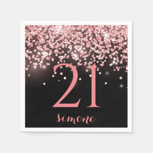 Birthday rose gold pink glitter glam 21st napkins